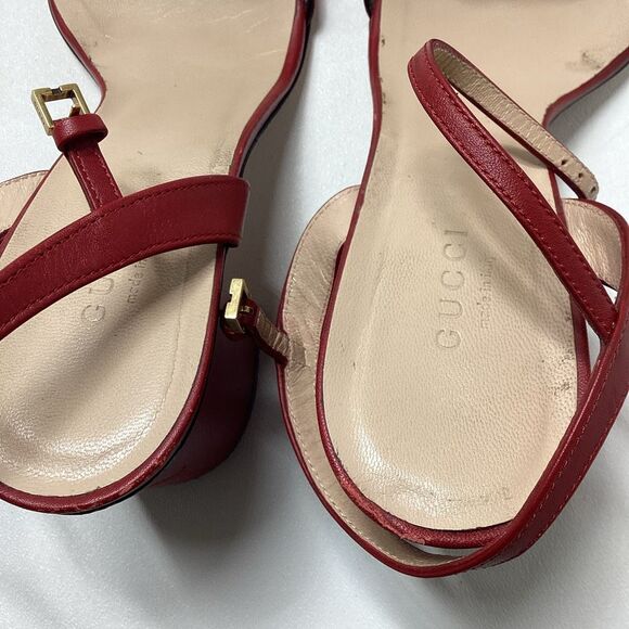 Gucci Red Leather GG Marmont Ankle Strap Sandals Size EU 38 - Picture 14 of 16